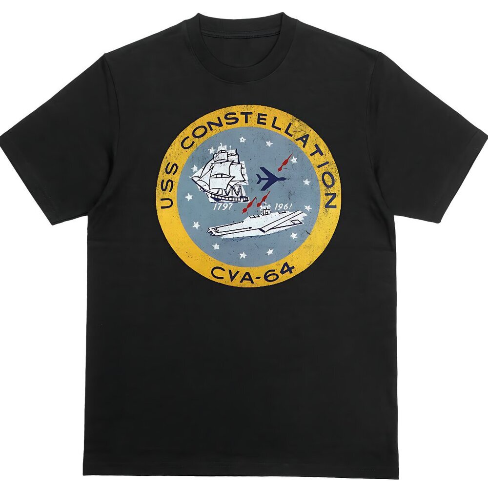 USS Constellation CVA-64 U.S. Navy Men's 100% Cotton T-shirt Black